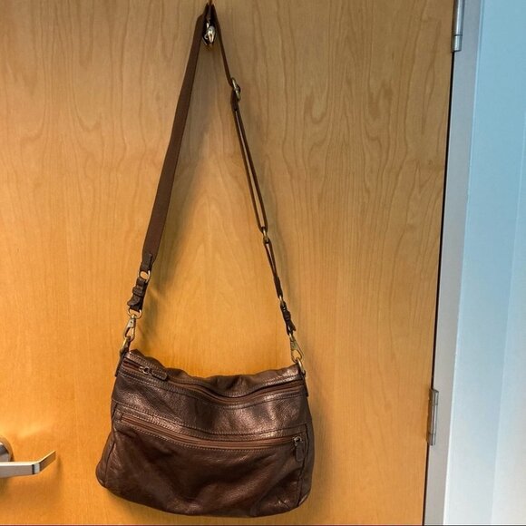 FOSSIL Large Tote Leather With Metallic Sheen Vintage Fabric  Strap Y2K - Picture 8 of 12